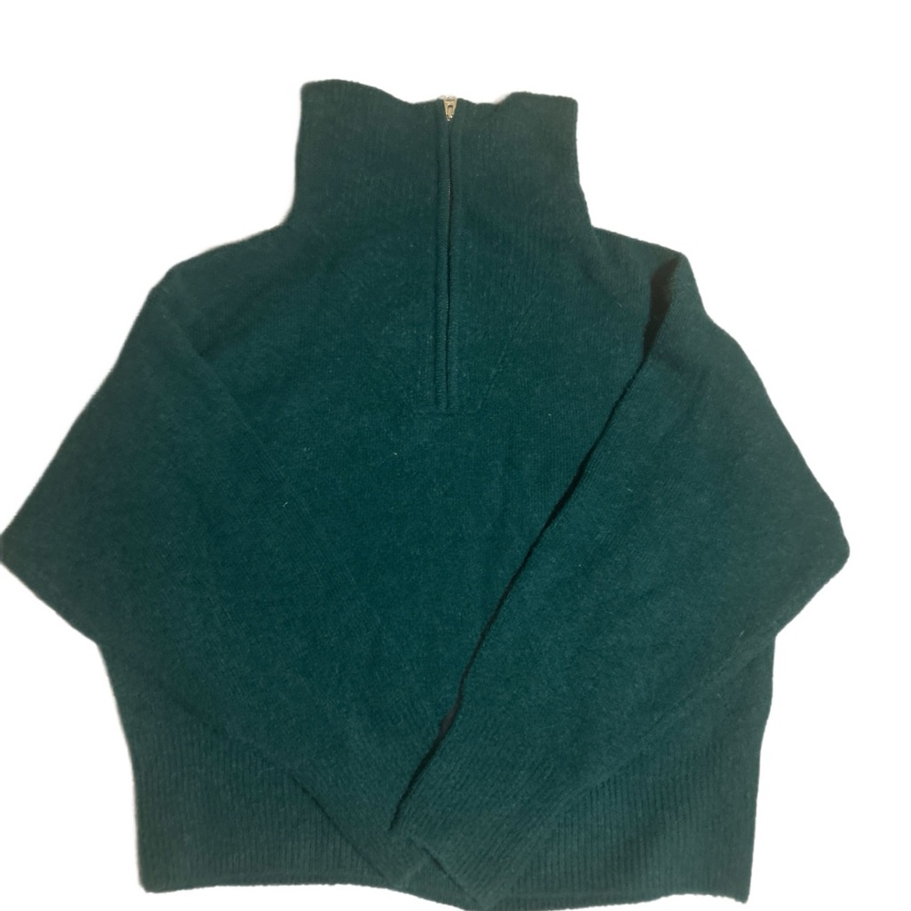 J Crew  Forest Green Relaxed Zip-Up Stretch Sweater - Picture 2 of 8